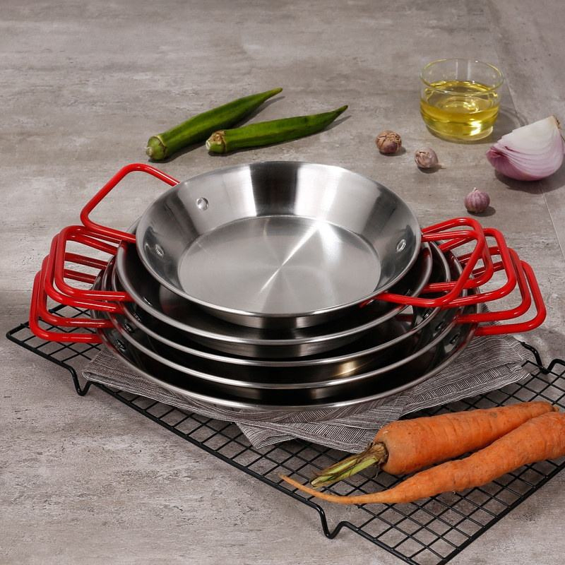 China Professional Kitchen Cooking Tool Chicken Fruit Plate Seafood Frying Pot Induction Skillet 24cm 26cm 28cm 30cm 32cm Non-Stick Stainless Steel Paella Pan