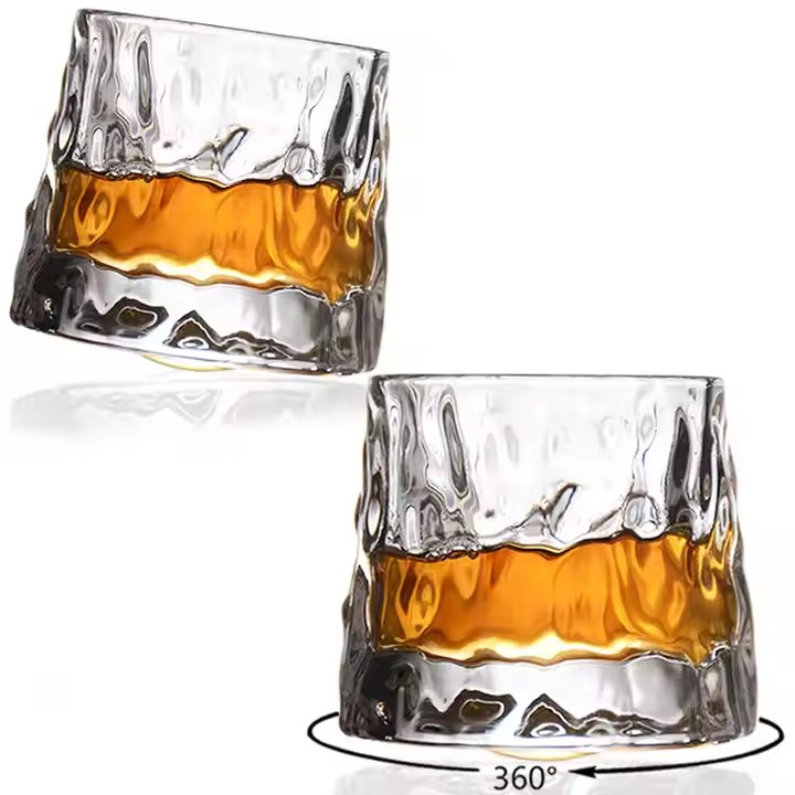Custom Delicate Embossed Glass Wine Cups Rotatable Design for Events and Gifts