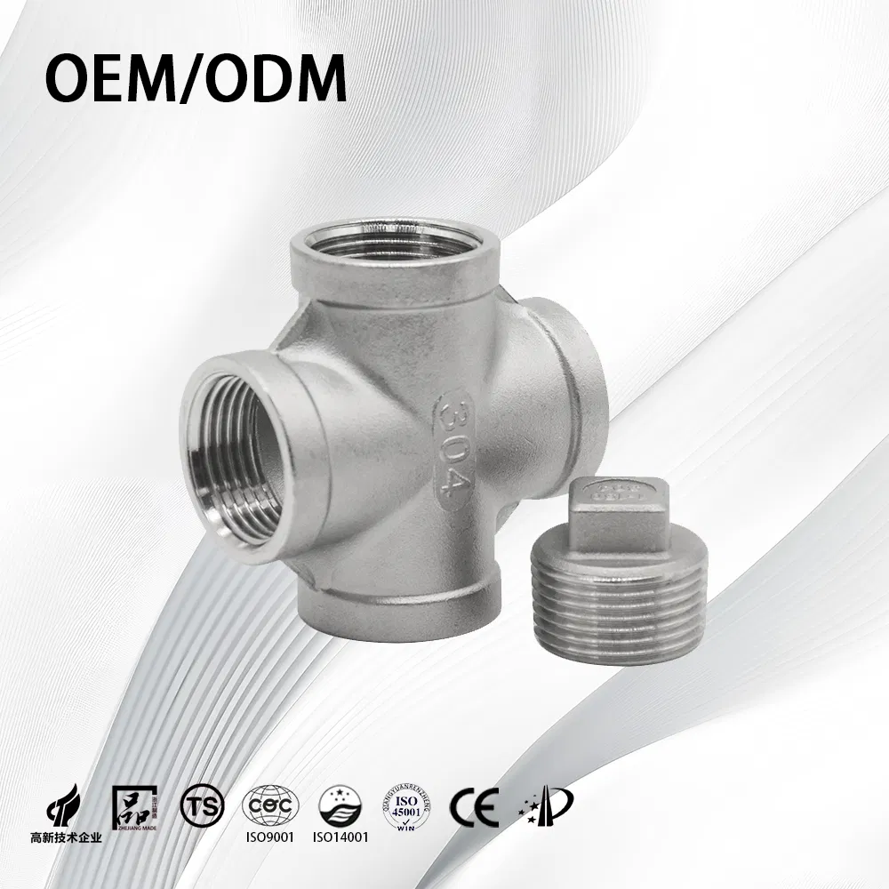 SS304/SS316L Industrial ASME B16.9 Thick-Walled Female Threaded Cross for Chemical Handling Pipe