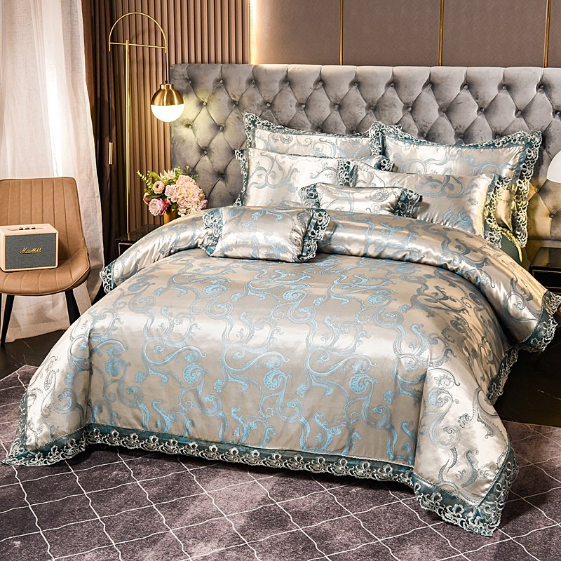 Wholesale Lace Bedding Jacquard Comforter Set Satin Stripe Bedsheet Quilt Cover