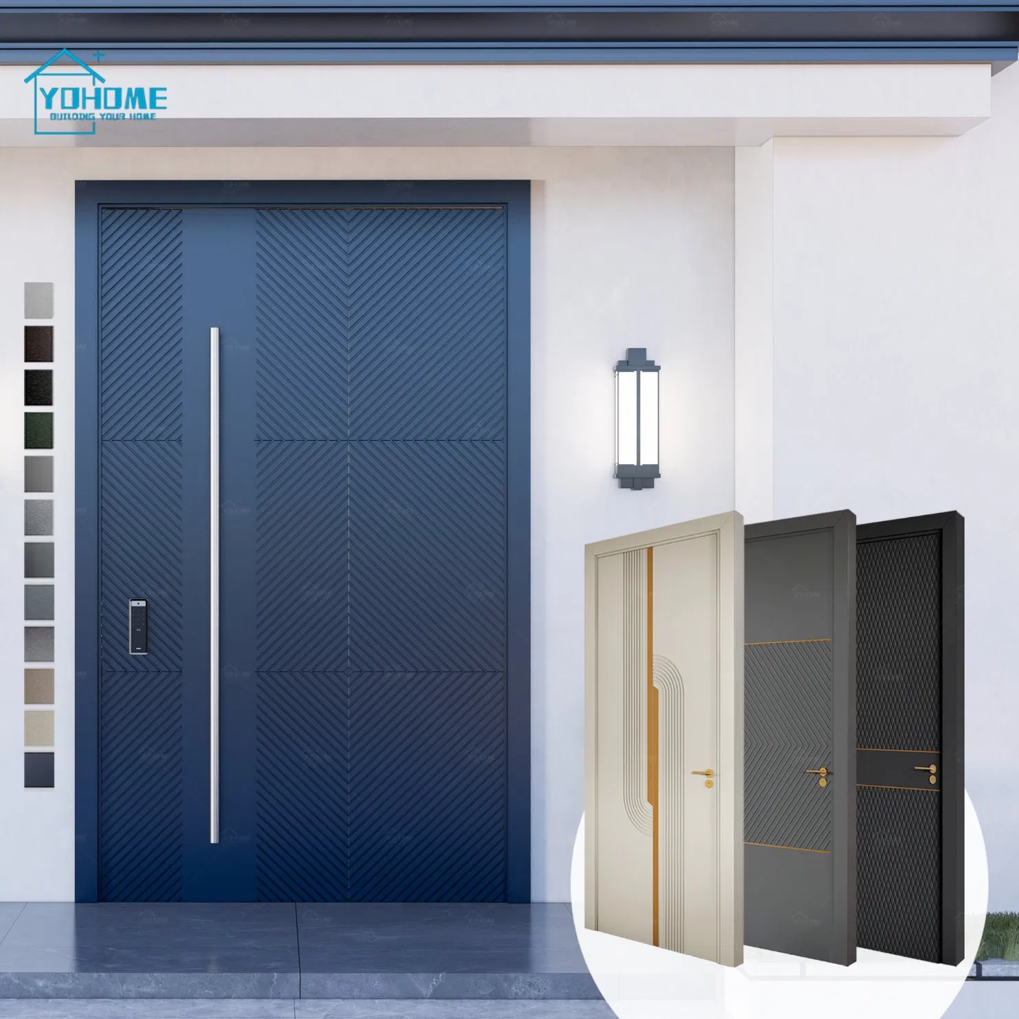 Минималистичная поворотная дверь Yohome из алюминия, матовый черный