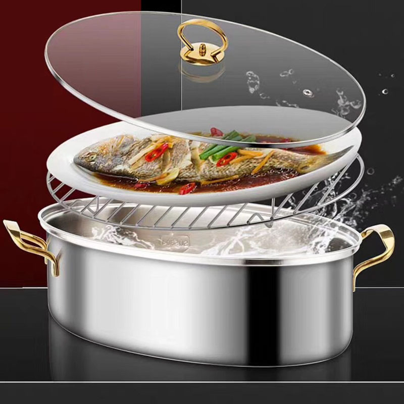 Tainless Steel Oval Fish Steamer Pot Set