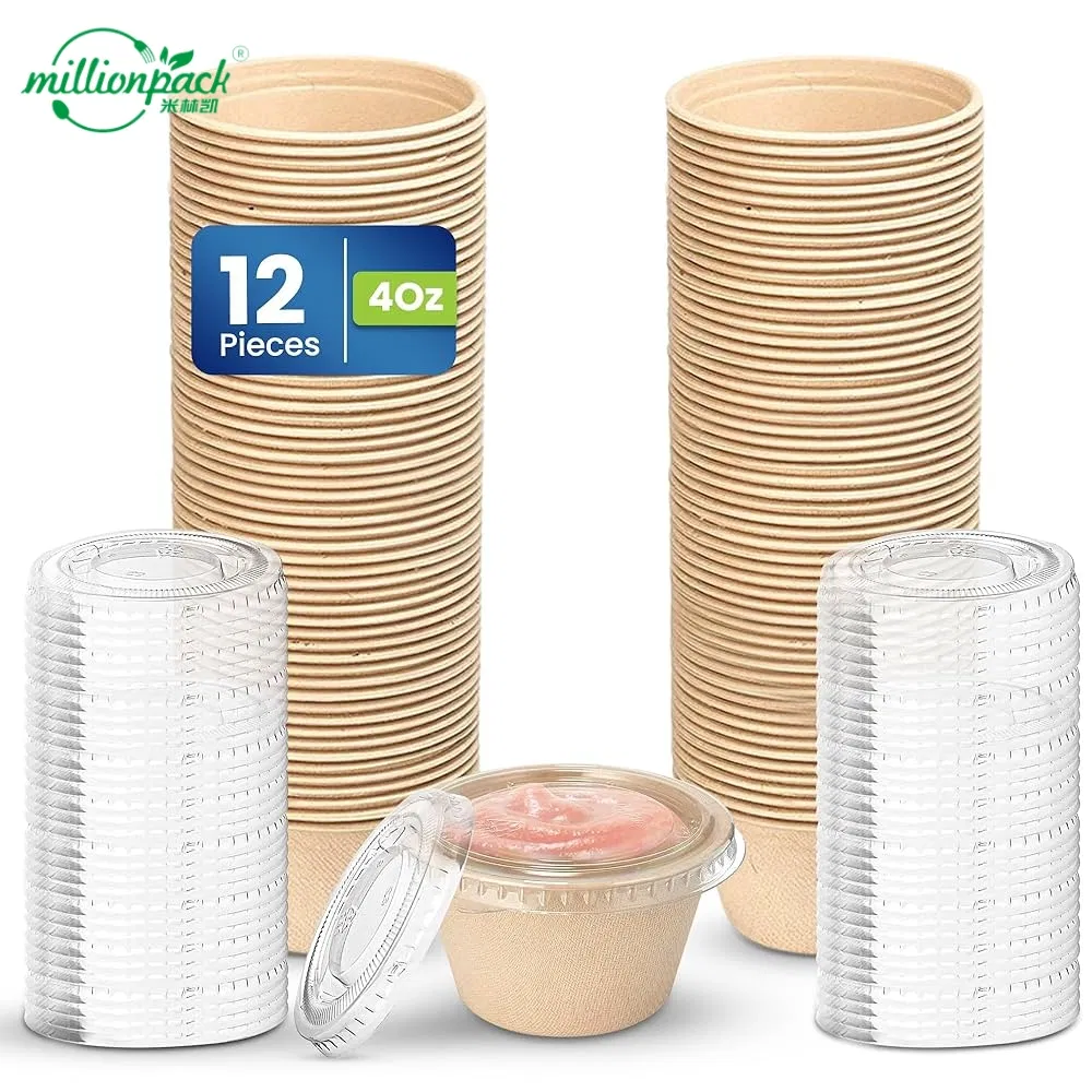 Чашки для соуса 2 унции с крышкой, биоразлагаемые