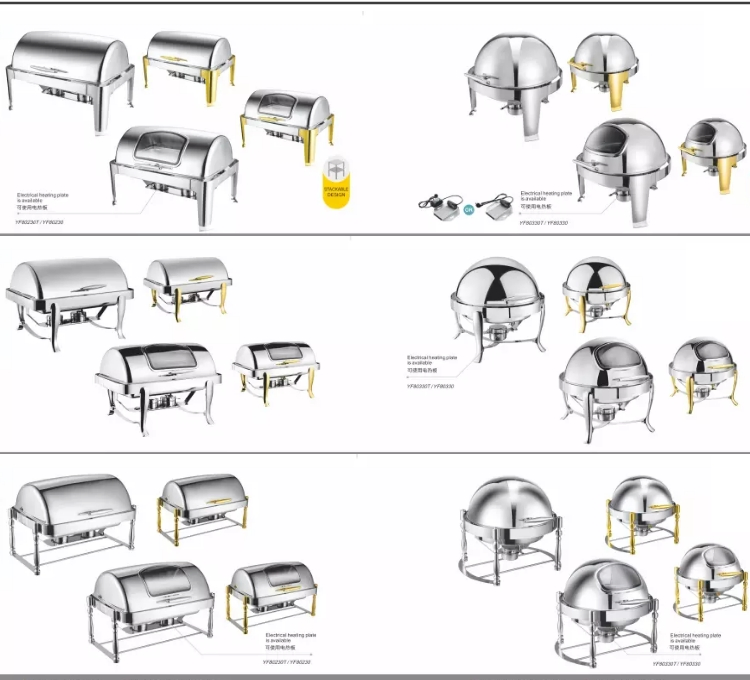 Commercial Small Best Price 8 Quart Round Rectangle Roll Top Modern Beautiful Silver Gold Portable Electric Heater Party Warming Buffet Chafing Dishes for Sale