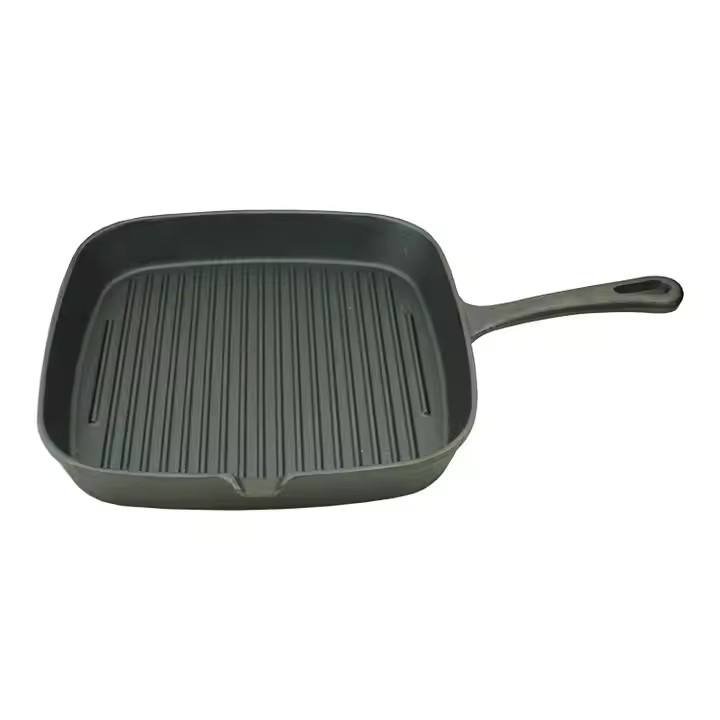 Multifunctional Cast Iron Grill Pan with Steak Handle Easy Clean Non-Stick Kitchen Cooking for Home or Camping Modern Design