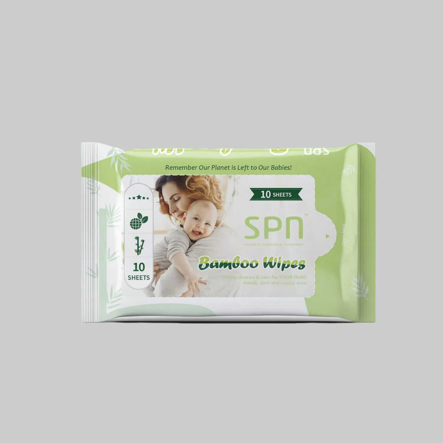 Spn Private Label Biodegradable Wet Tissue Baby Wet Wipe Baby Care Items Cleaning Hand Lip Mouth Disposable Flushable Products Cloth OEM ODM Water Baby Tissue