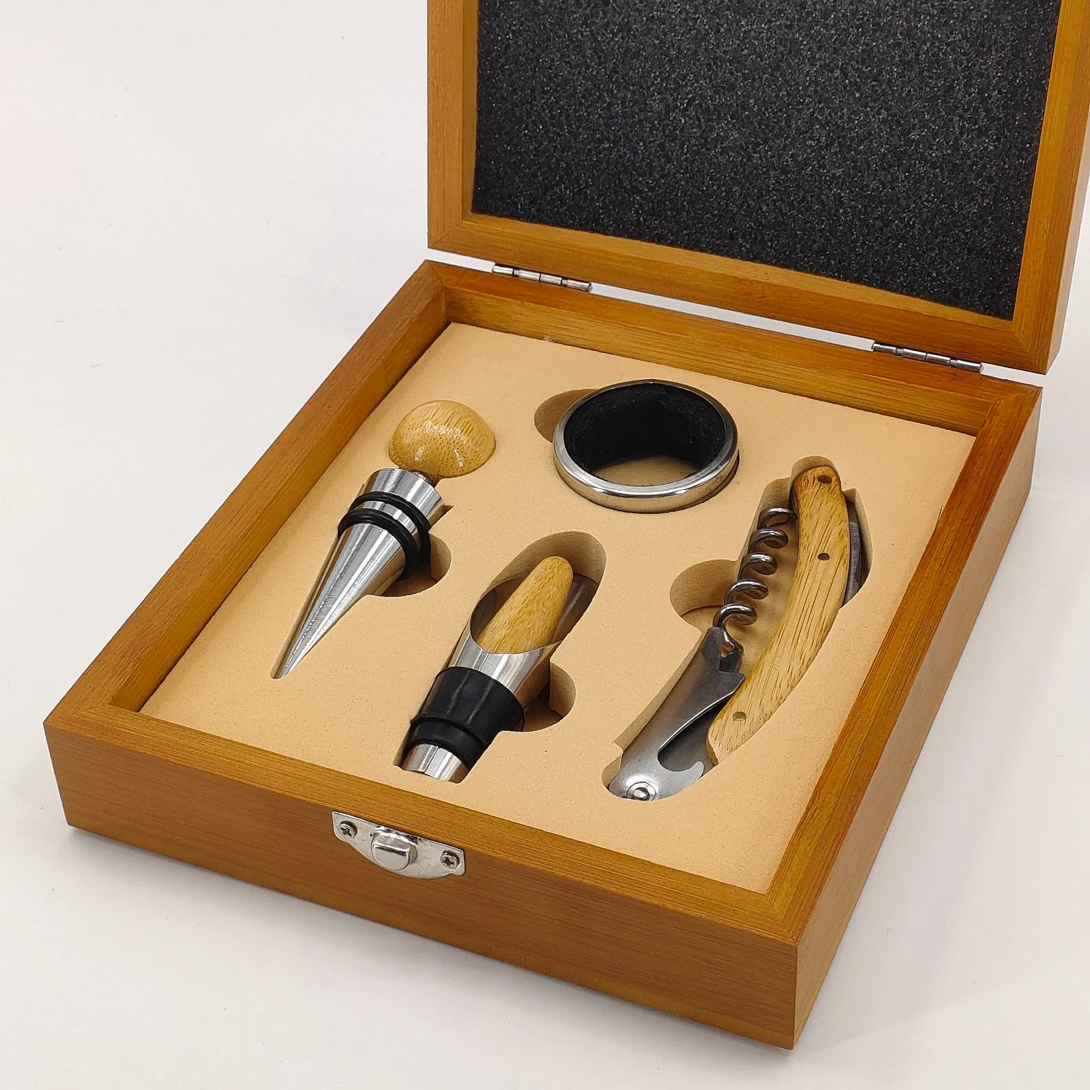4PCS Wine Bottle Opener with Bamboo Box for Christmas Gift