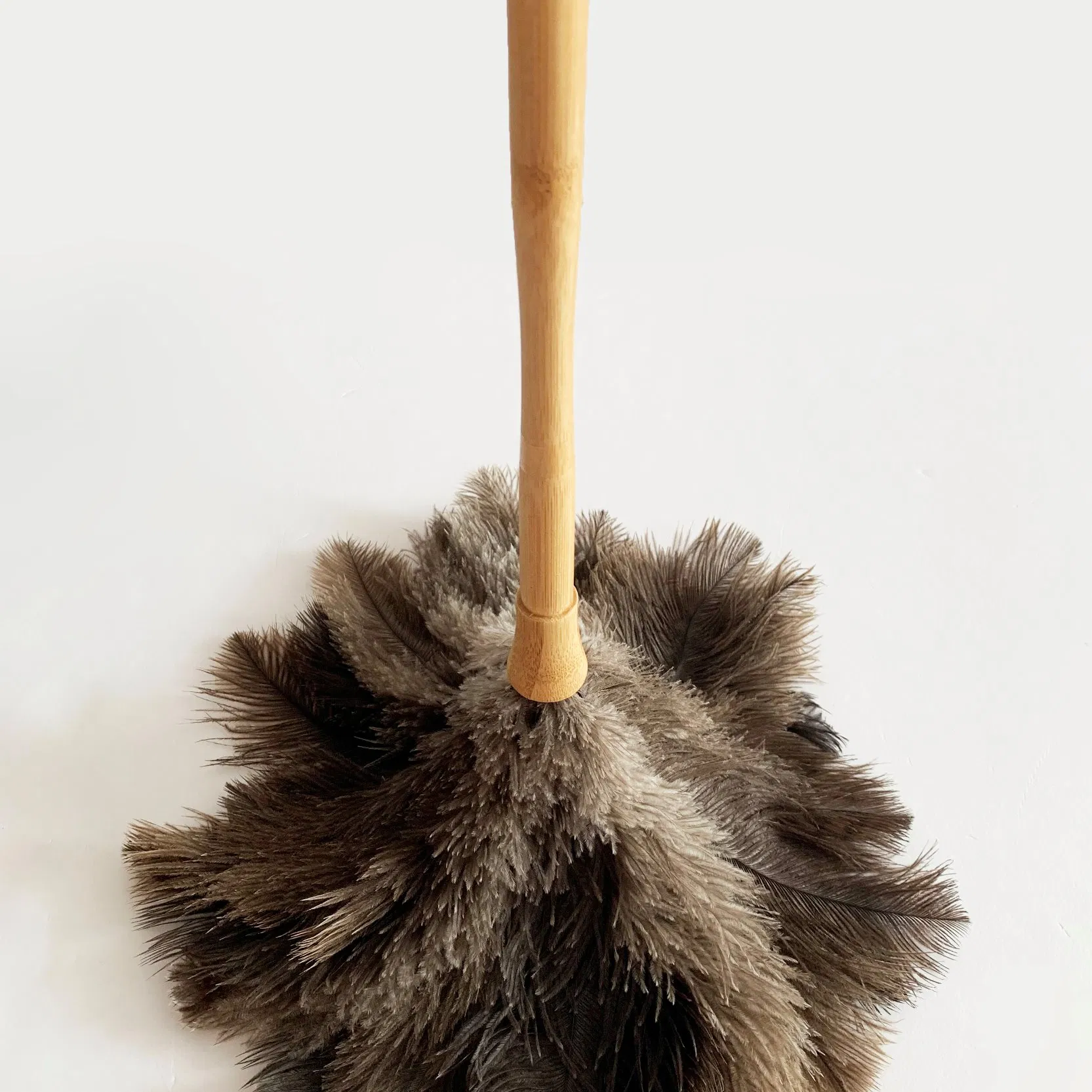 Duster with Super Soft Real Ostrich Feather and Natural Finish Brown Bamboo Handle for Home Furniture Cleaning