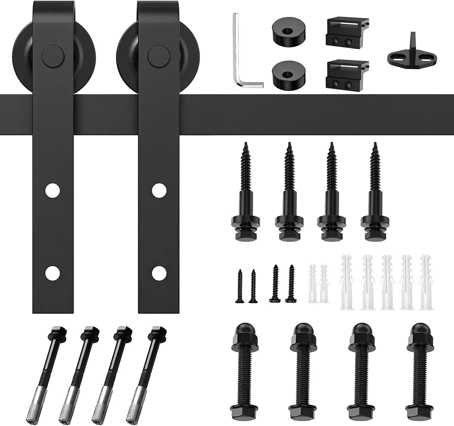 Black Barn Door Hardware Kit Carbon Steel Sliding Track Rail Hanger Roller