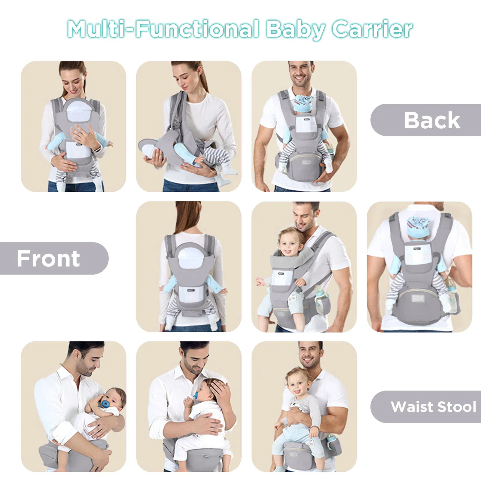 Amazon Top Seller 6 in 1 Hip Seat Baby Carrier Ergonomic Adjustable for Newborn