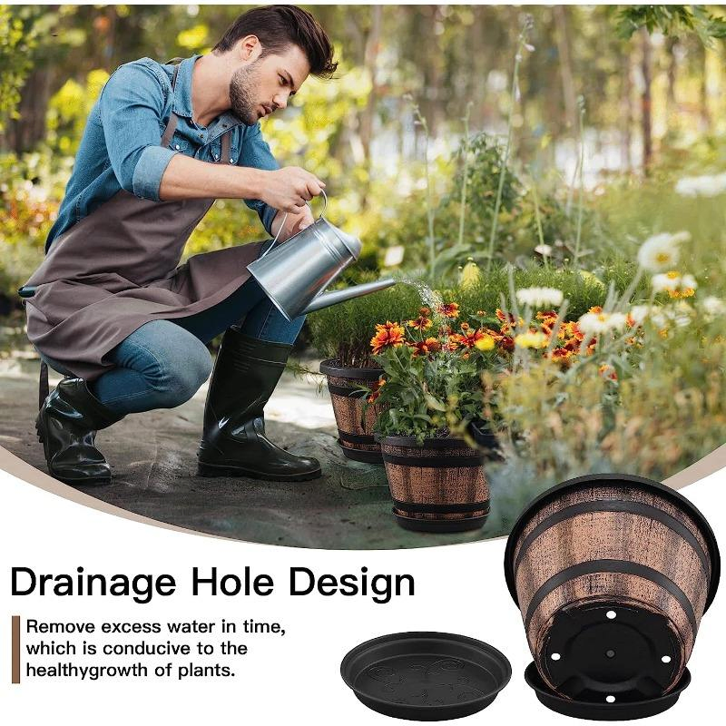 High-Quality Plastic High-Strength Space-Saving Barrel Design Garden and Office Flower Pot