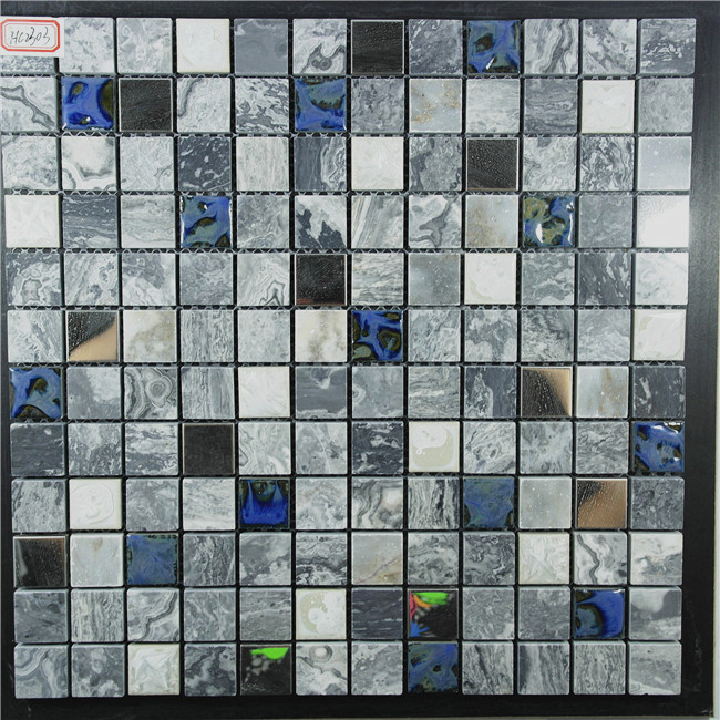 Brow Color Square Shape Stainless Mixed Stone Mosaic for Interior Wall