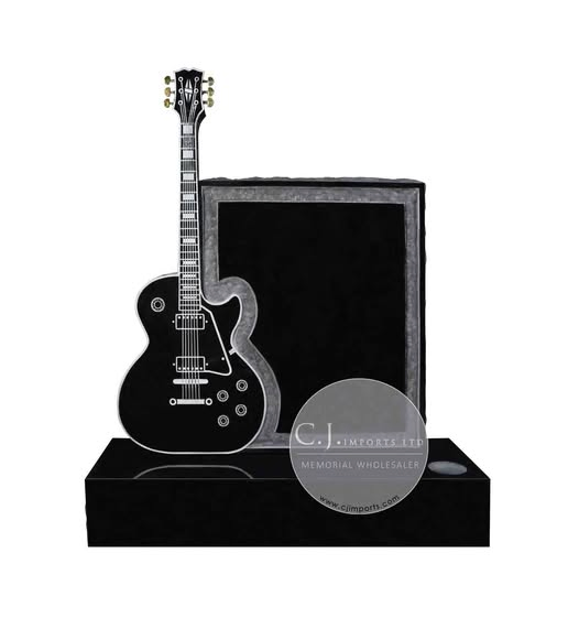 American Style Absolute Black Granite Guitar Headstone with Base for Cemetery Gravestones