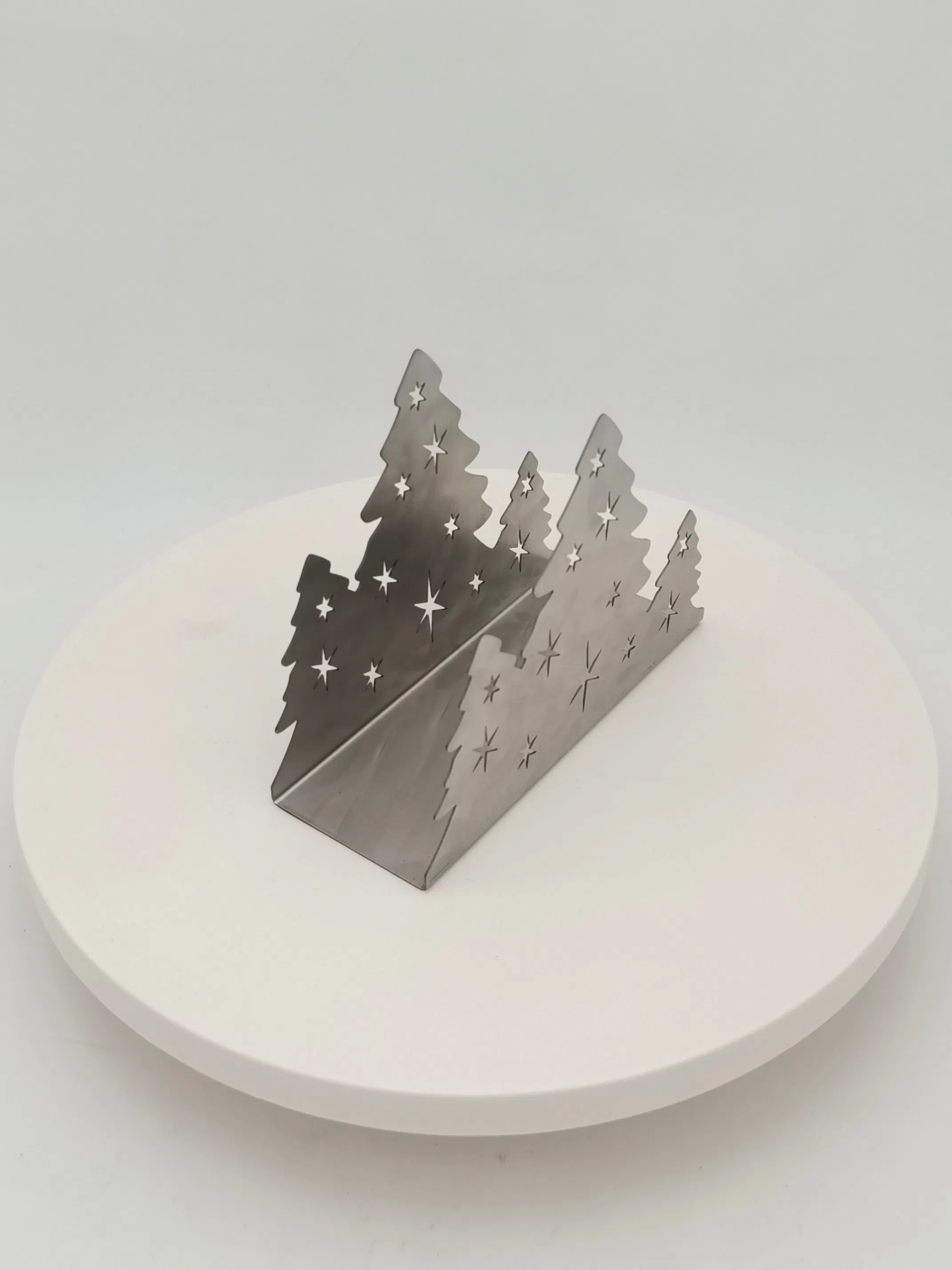 Custom Hollow Xmas Christmas Tree Restaurant Metal Tinplate Tissue Box Napkin Holder
