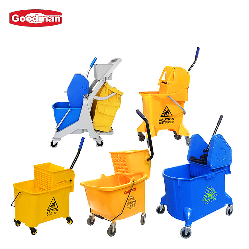 Commercial Restaurant Cleaning Tool Customized Color Logo 36L (38Qt) Side Press Yellow Plastic PP Floor Cleaning Mop Bucket with Wringer on Wheels