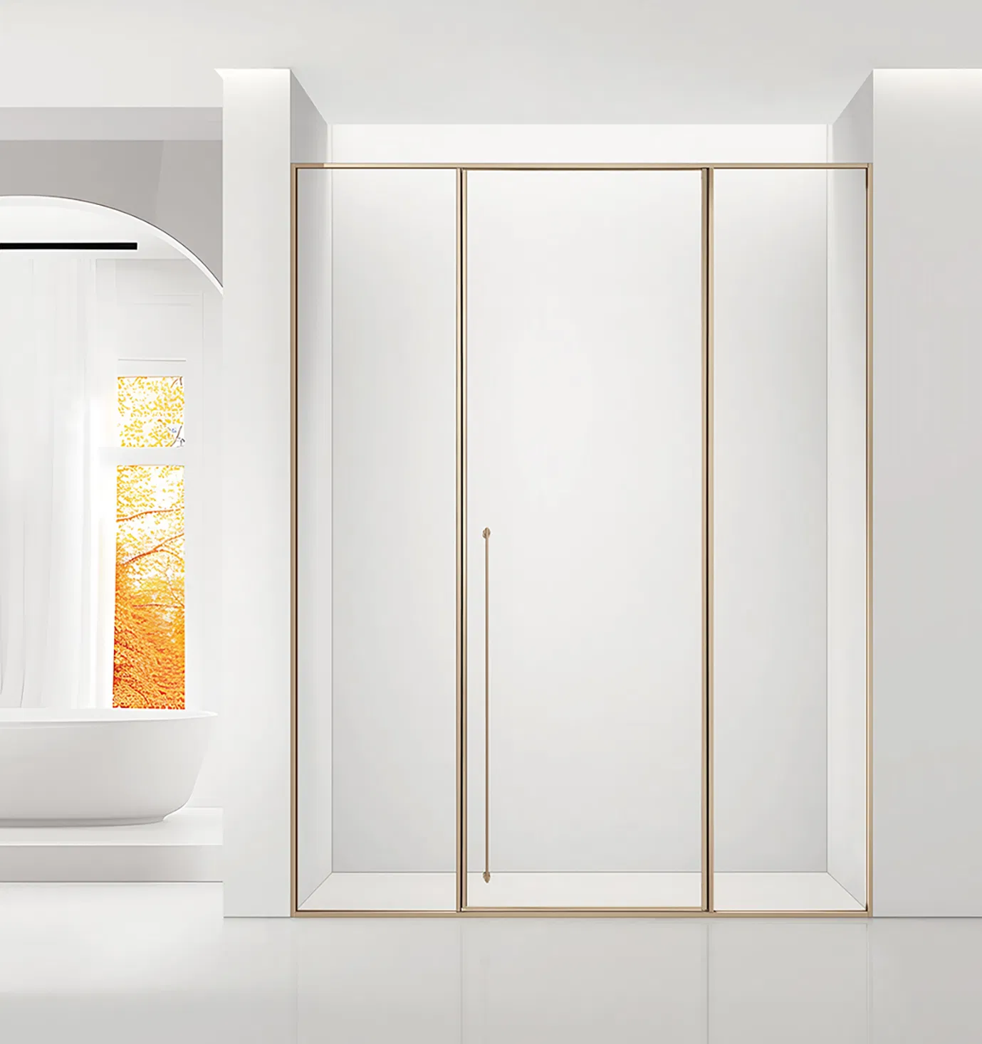 Custom Bathroom Gold Frame Tempered Glass Sliding Shower Shower Door