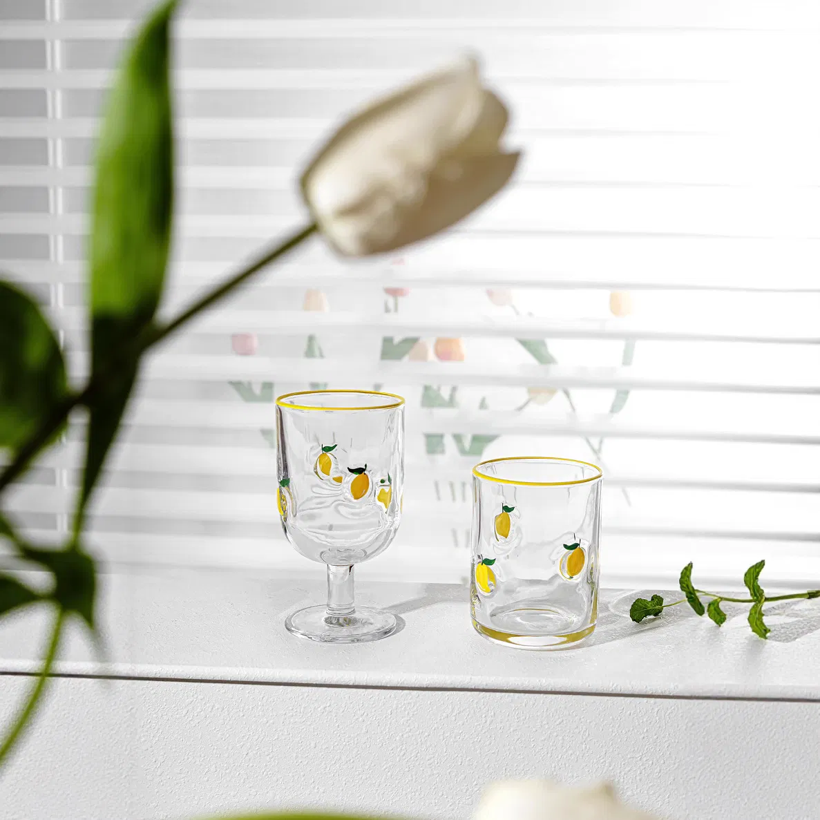 Стакан для сока с ручной росписью фруктов, 380 мл