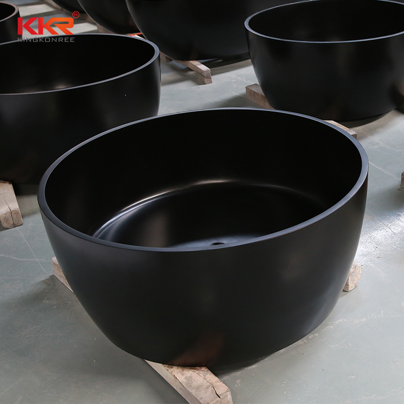 Solid Surface Stone Black Round Bath Tub Bathtub