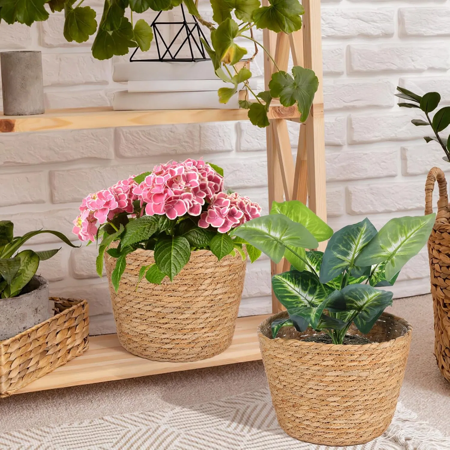 Customized Handmade Woven Seagrass Planters Storage Basket Flower Pot Basket Plant Basket for Indoor Outdoor Plants