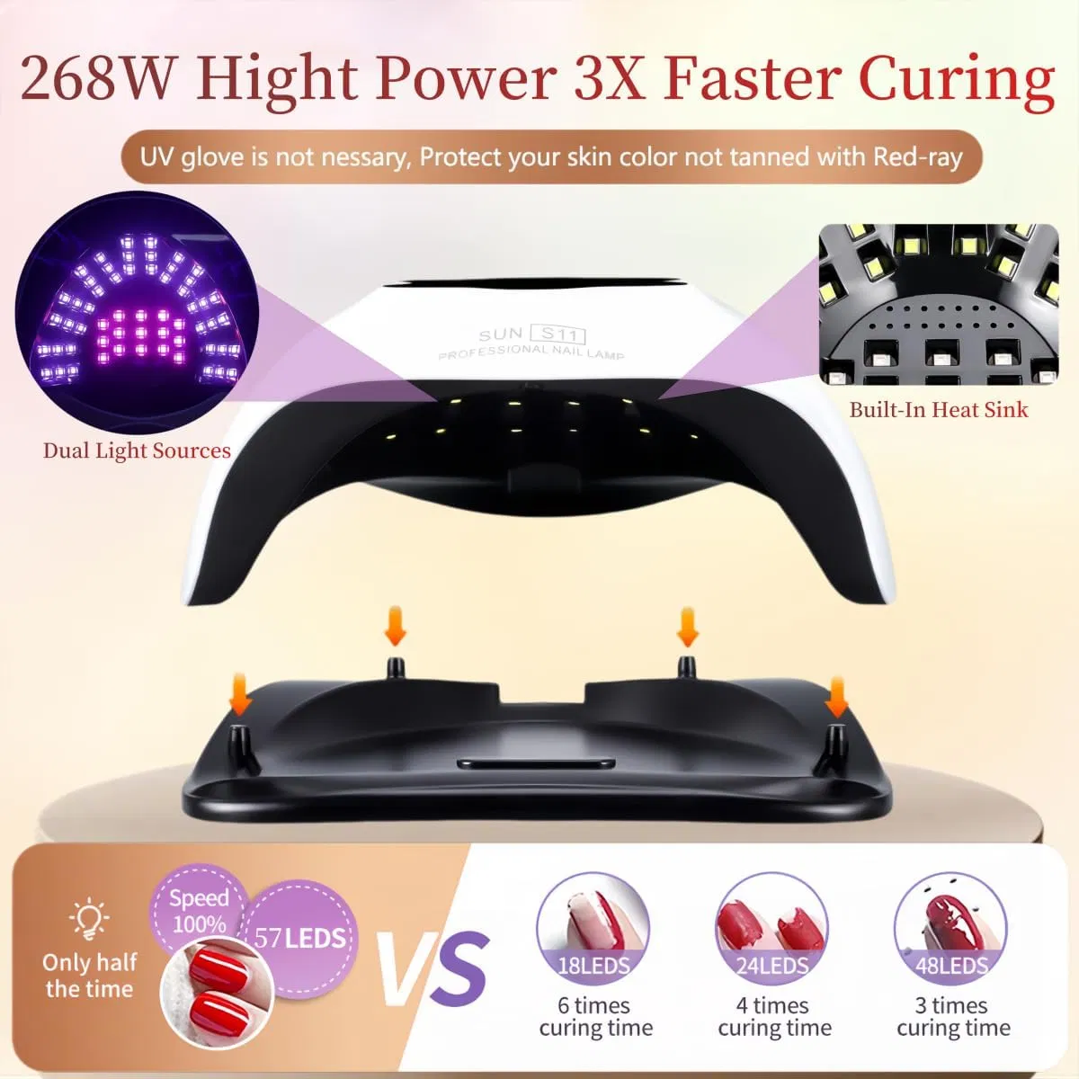 Professional UV LED Nail Lamp for Gel Nails with 57 Beads