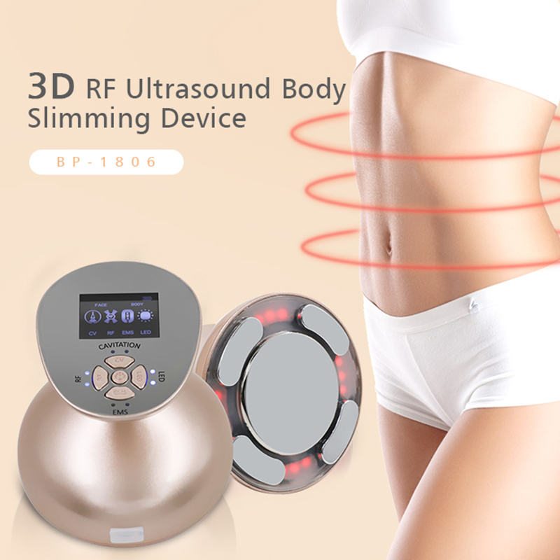 Bp-1806 3D RF Ultrasonic Body Slimming Device Portable Electric Massager with CV Fat Reduction, LED Lights Therapy - Champagne Gold
