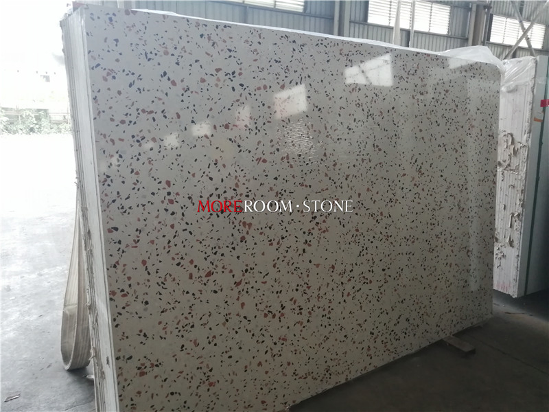Big Slab Artificial Stone White Terrazzo Kitchen Countertops