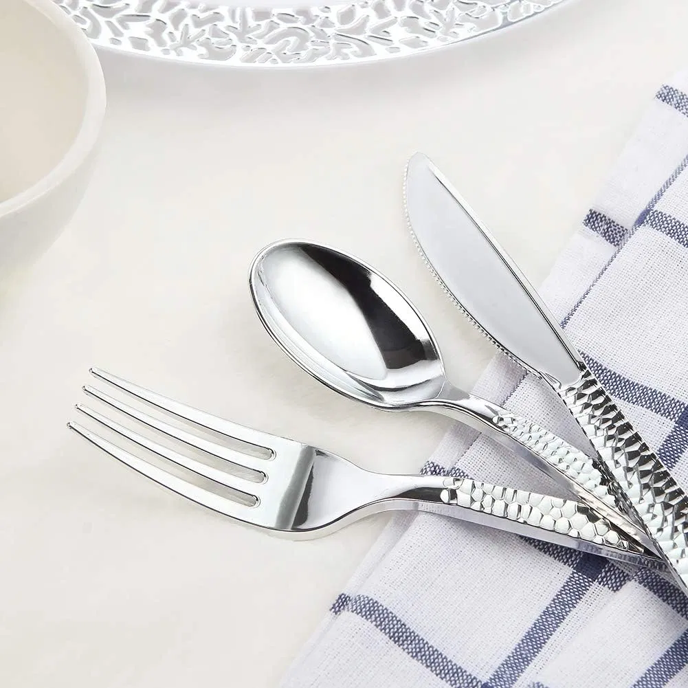 Premium Silver Disposable Cutlery Set: 120 Forks, Knives, Spoons