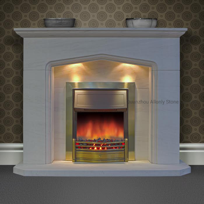 Europe Mantel Deisgn Moca Cream Limestone Marble Surround Fireplace Hearth