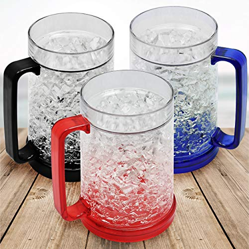 Frosty Freezer Ice Mugs Wholesale Cooling Beer Mug Drinking Glasses Cups 16oz Double Wall Plastic Cups