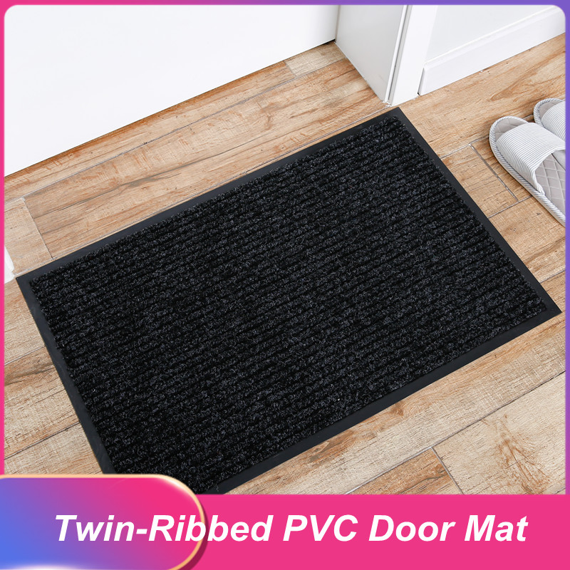 Large Durable Heavy Duty Vinyl Outdoor Indoor Mat, Waterproof Wearproof Easy Clean Striped Floor Door Mat for Entrance, Hallway, Kitchen, Patio