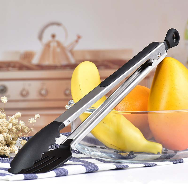 Silicone BBQ Tweezers 12" Stainless Steel Locking Salad Kitchen Food Tongs
