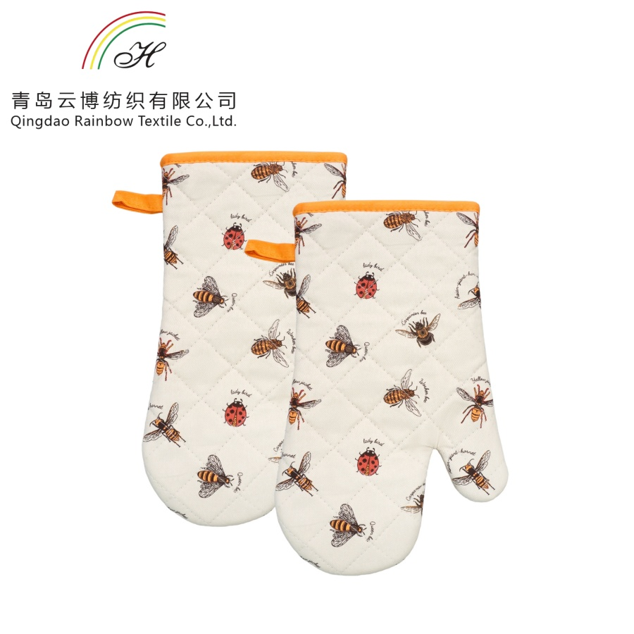 Printing Heat Resistant Cotton Kitchen Oven Mitt Potholers Set Oven Glove Factory