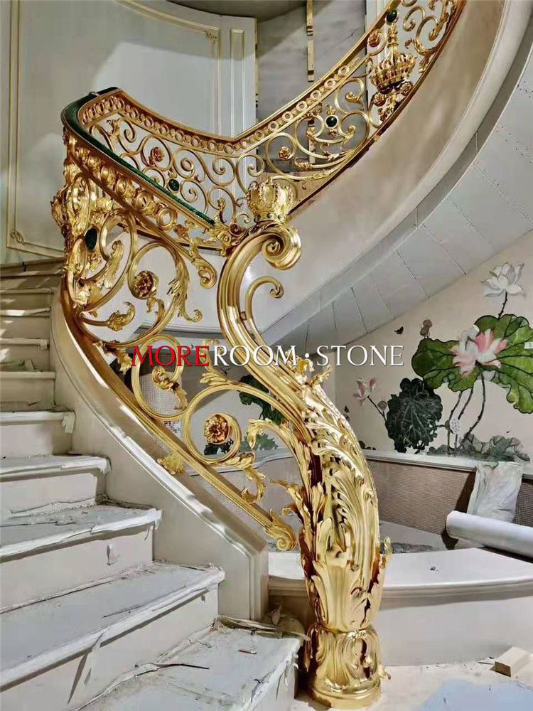 Villa Luxurious Semi Precious Stone Malachite Green Staircase Decoration Parts
