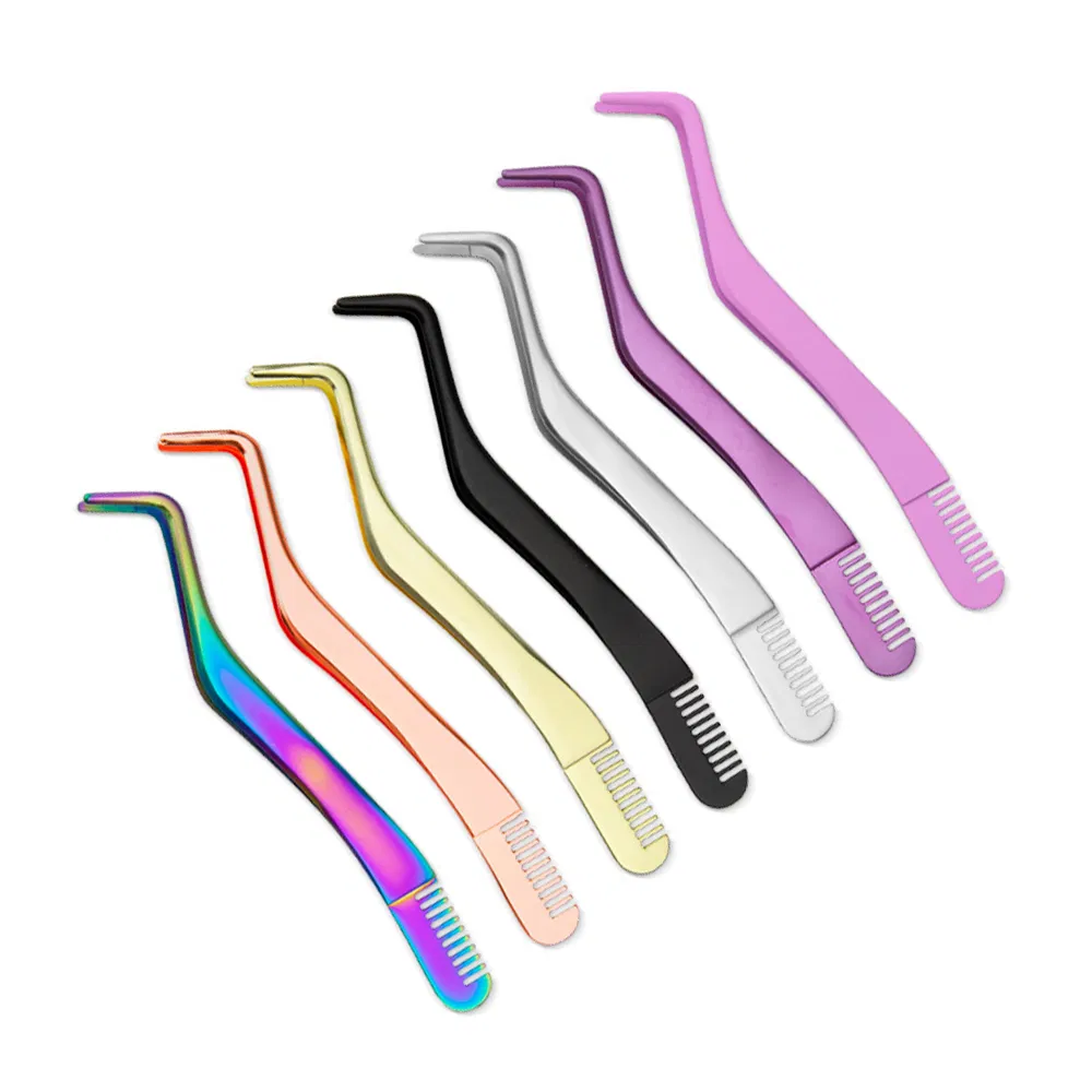 Upgraded 2-in-1 Makeup Lash Extension Applicator Tools Multi-Function Eyelash Tweezers with Stainless Steel Comb