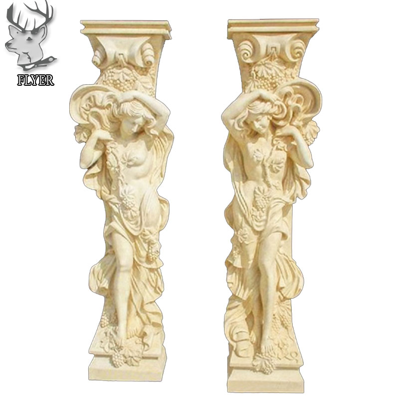 Home Decoration Modern Hand Carved Natural Stone Greek Lady Statue Beige Marble Column