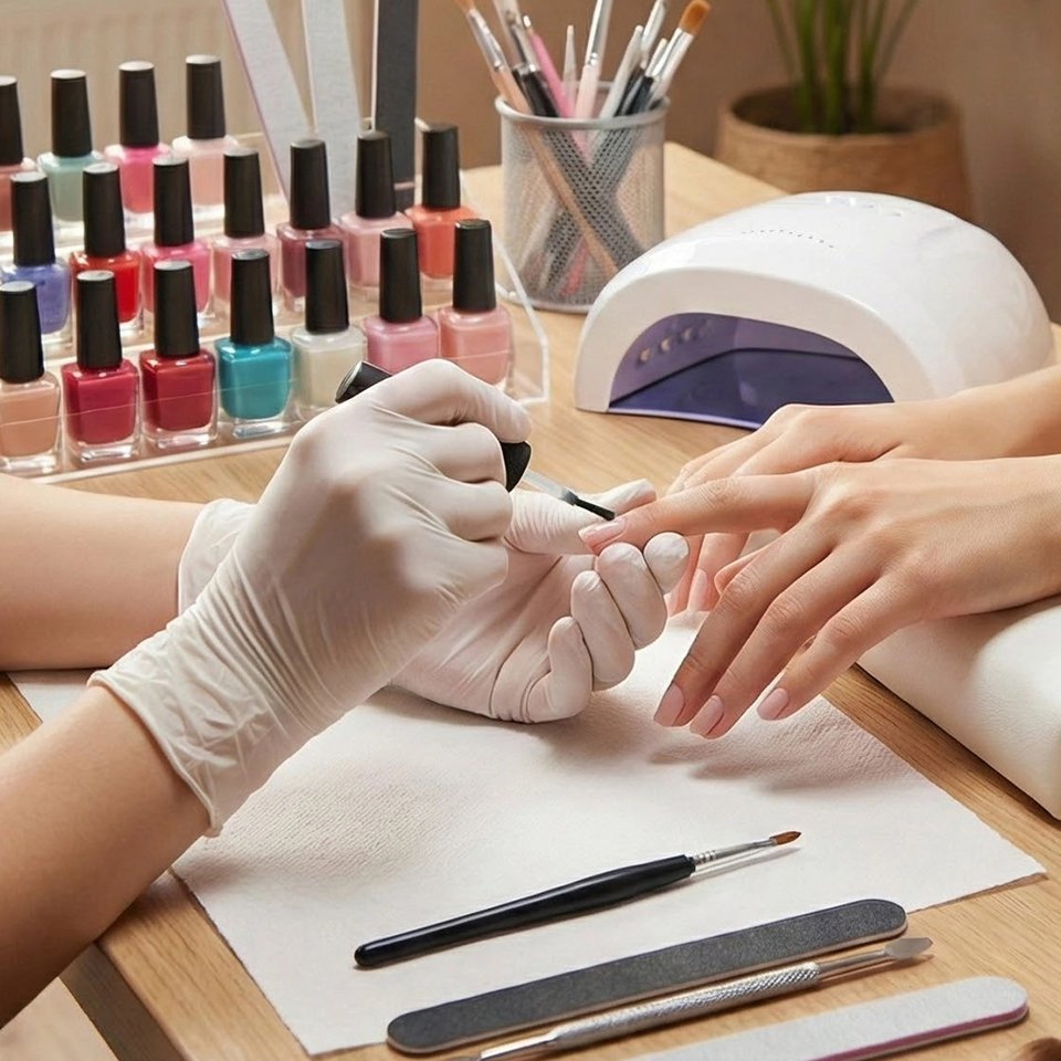 Fingertip Textured Light Blue Nitrile Gloves