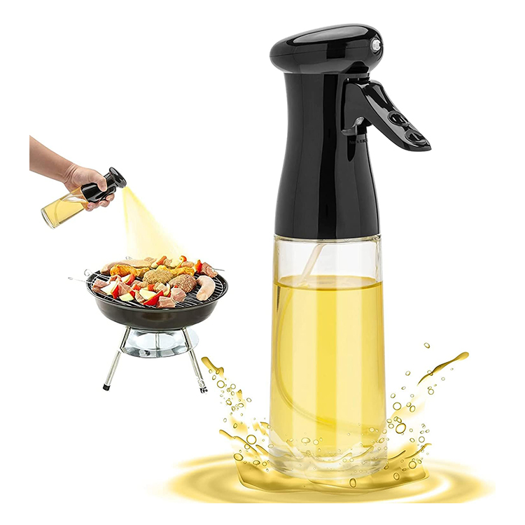 Wholesale Empty Round 230ml Clear Oil Sprayer Glass Bottle for Cooking BBQ with Nozzle Lid