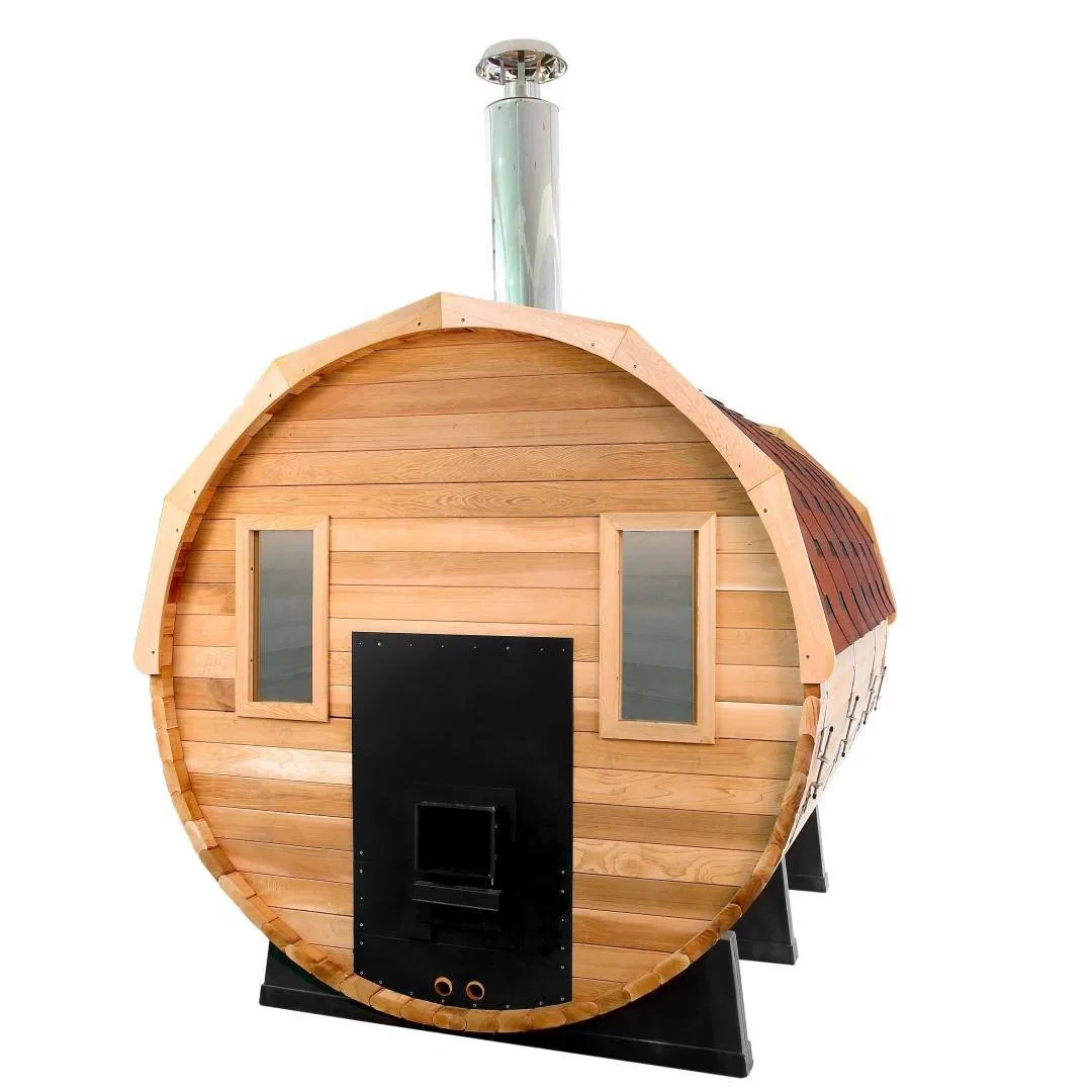4 Person Steam Sauna Outdoor Barrel Sauna Room with Wood Burning Stove