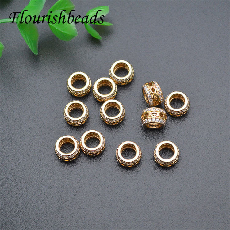 Jewelry Accessories 18K Gold Rhodium-Plated Round Shape Hollow CZ-Paved Spacer Beads
