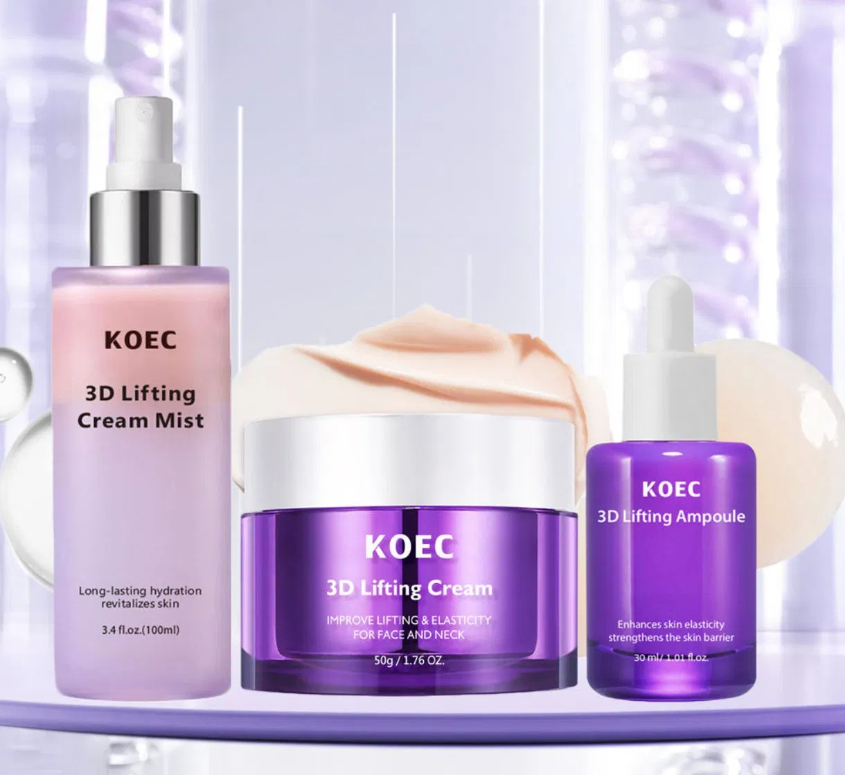 3D Lifting Face Cream, Ampoule Serum Mist Skincare Set for Hydrating Elasticity Enhancing Firming Fine Wrinkles Moisturizer