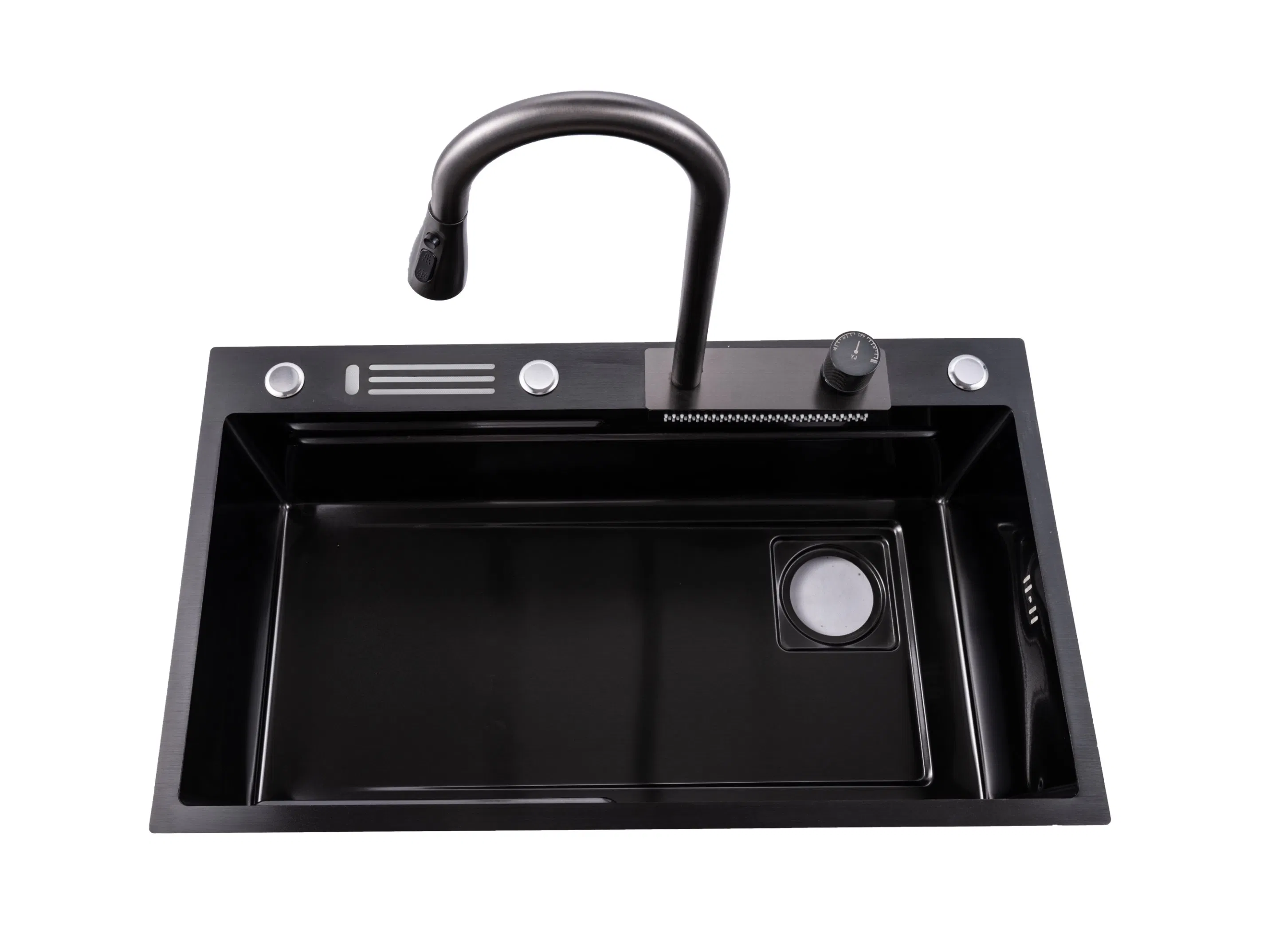 Multifunction Black Waterfall Rainfall Single Bowl Handmade Kitchen Sink Stainless Steel Sink Kitchen Sink