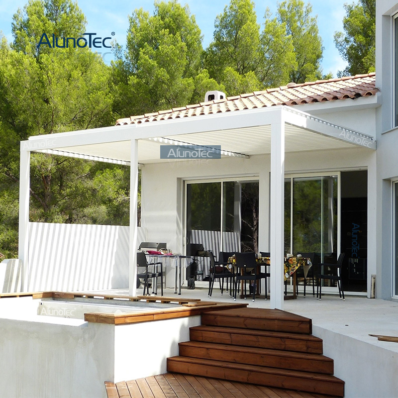 Remote Control Metal Louvred Roof Canopy Patio Cover Awning Carport Garden Gazebo Aluminium Pergola Design with LED Strip Lights