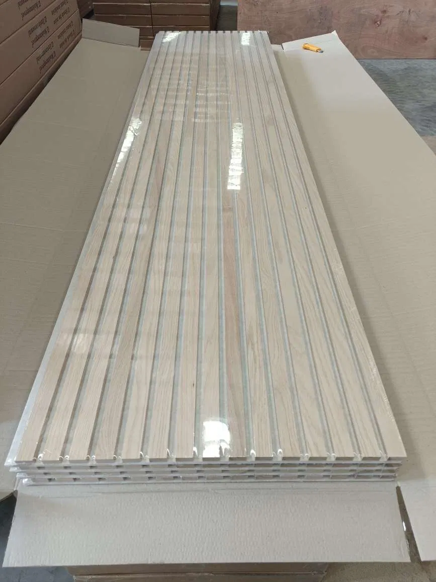 White PVC Film Wood Slat Acoustic Wall Panel Sound Absorption Ceiling