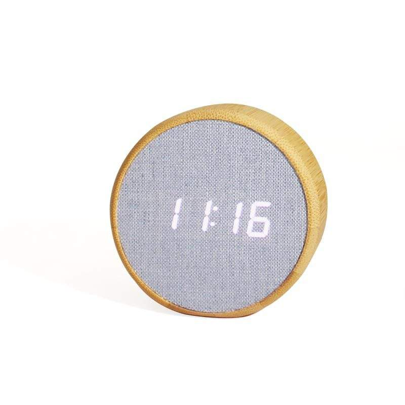 Creative Round LED Bamboo Fabric Electronic Alarm Clock