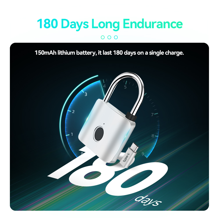 OEM ODM Tuya APP Control Smart Lock Padlock USB-C Chargeable IP65 Outdoor Waterproof Fingerprint Padlock with Key Backup