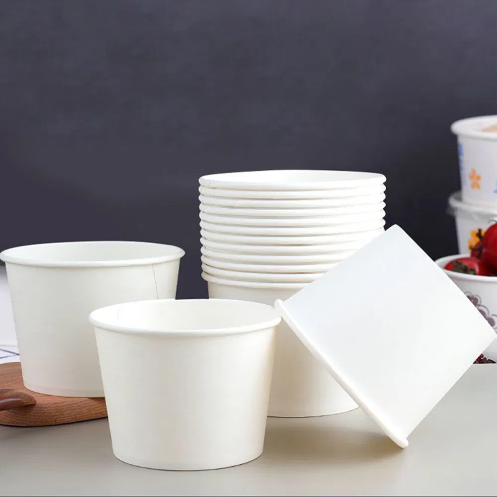 Disposable 32oz White Paper Bowl with Lids Custom Logo Wholesales Food Container
