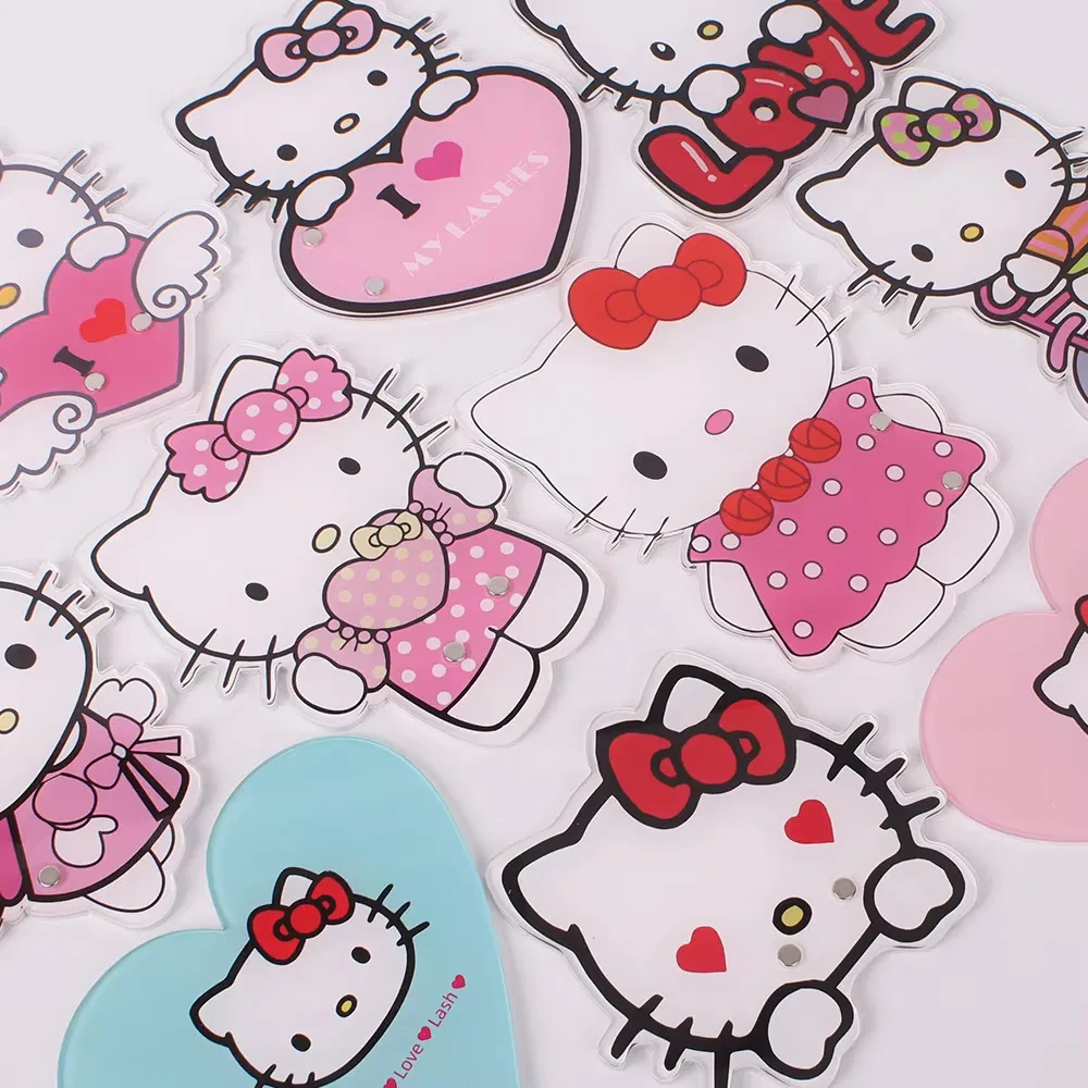 Cute Lashes Extensions Tool Acrylic Lash Tile Private Label Hello Kitty Eyelash Tiles Plate with Magnetic Tray