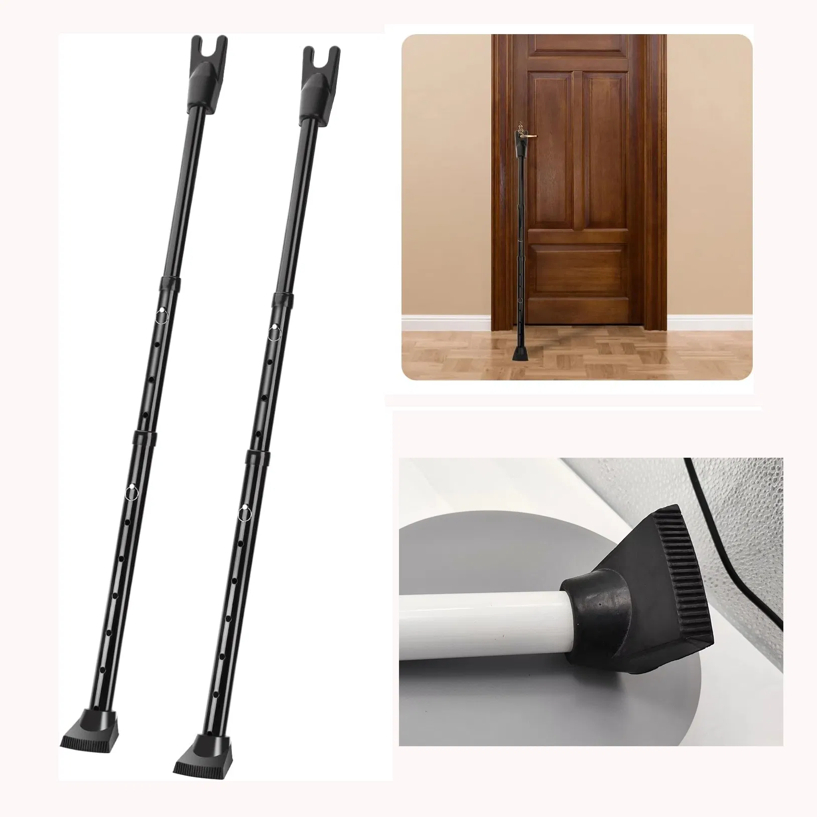 Door Security Bar & Sliding Patio Bar, Heavy Duty Stoppers, Door Knob, 2-in-1 Adjustable Jammer for Home, Apartment, Travel Door Portable Lock