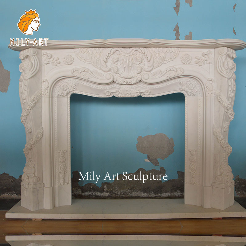 Custom Classical White Marble Stone Fireplace Surround for Sale