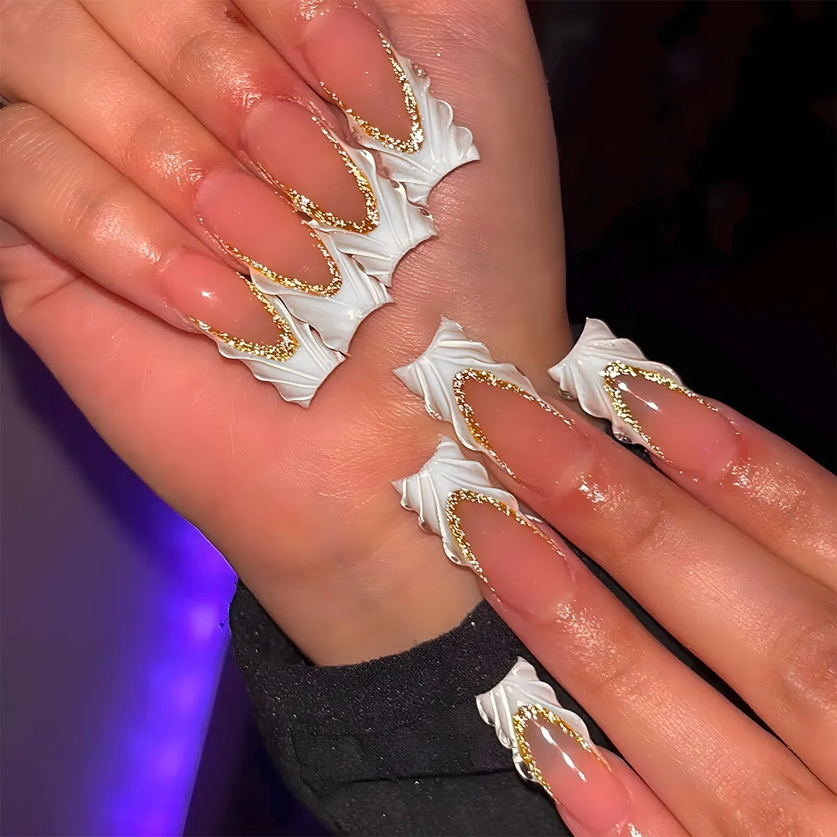 Cross-Border Explosive Long Water Pipe European and American Fake Nail Finished Products 3D Three-Dimensional French False Nail Wearable Nail Art